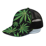 Watercolor Marijuana Leaf Pattern Print Black Mesh Trucker Cap