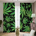 Watercolor Marijuana Leaf Pattern Print Dimout Pencil Pleat Curtains