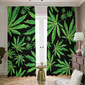 Watercolor Marijuana Leaf Pattern Print Blackout Pencil Pleat Curtains