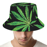 Watercolor Marijuana Leaf Pattern Print Bucket Hat