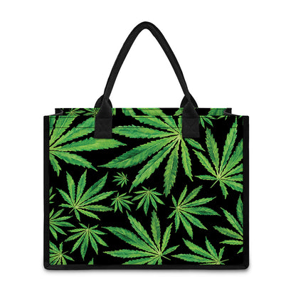 Watercolor Marijuana Leaf Pattern Print Canvas Tote Bag