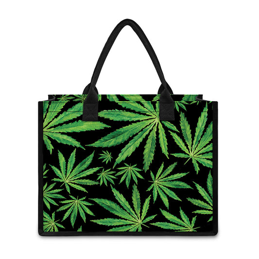 Watercolor Marijuana Leaf Pattern Print Canvas Tote Bag