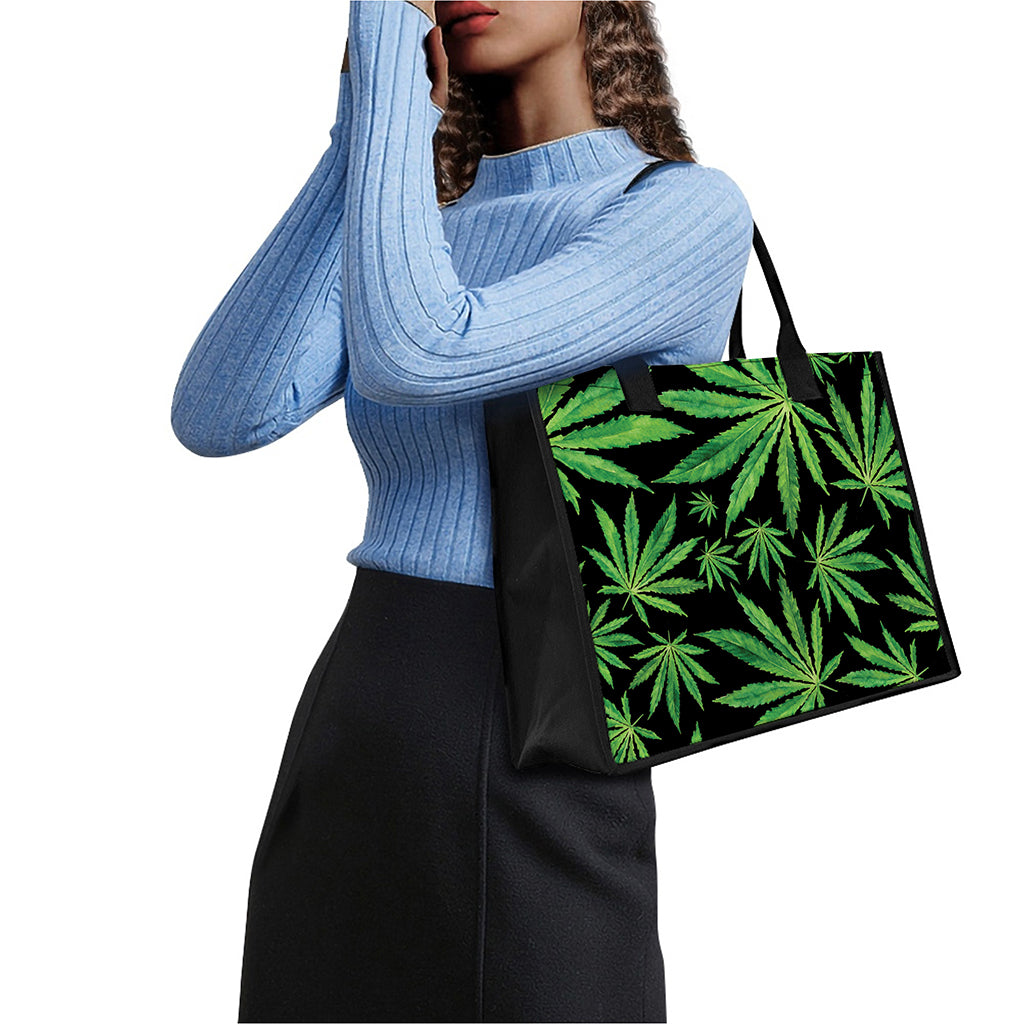 Watercolor Marijuana Leaf Pattern Print Canvas Tote Bag