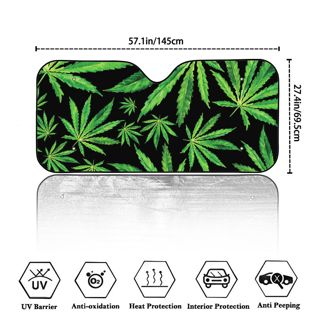 Watercolor Marijuana Leaf Pattern Print Car Windshield Sun Shade