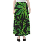Watercolor Marijuana Leaf Pattern Print Chiffon Maxi Skirt