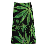 Watercolor Marijuana Leaf Pattern Print Cotton Front Slit Maxi Skirt