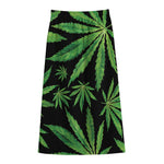 Watercolor Marijuana Leaf Pattern Print Cotton Front Slit Maxi Skirt