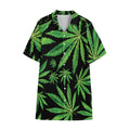 Watercolor Marijuana Leaf Pattern Print Cotton Hawaiian Shirt