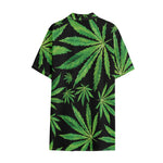 Watercolor Marijuana Leaf Pattern Print Cotton Hawaiian Shirt