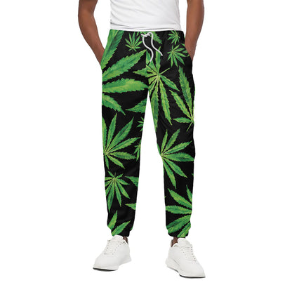 Watercolor Marijuana Leaf Pattern Print Cotton Pants