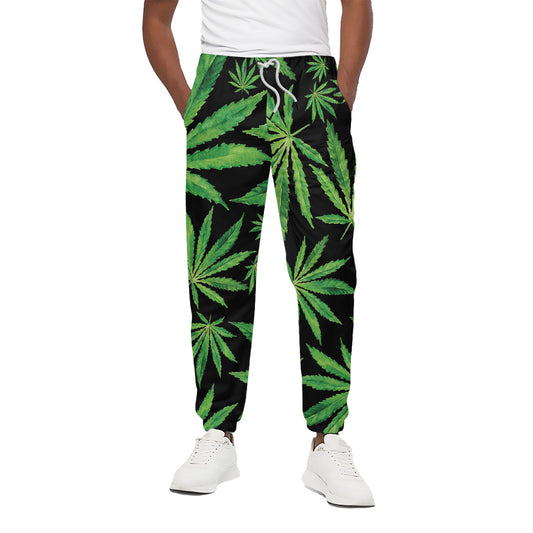 Watercolor Marijuana Leaf Pattern Print Cotton Pants