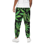 Watercolor Marijuana Leaf Pattern Print Cotton Pants