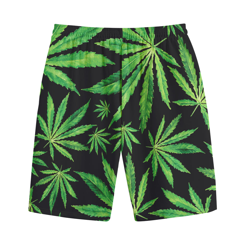 Watercolor Marijuana Leaf Pattern Print Cotton Shorts