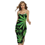 Watercolor Marijuana Leaf Pattern Print Cross Back Cami Dress