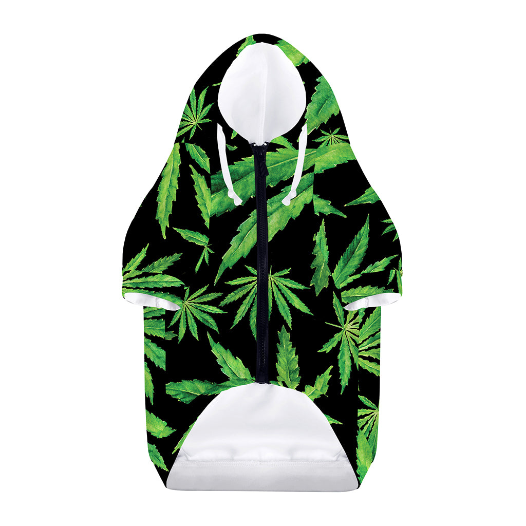 Watercolor Marijuana Leaf Pattern Print Dog Zip Up Hoodie