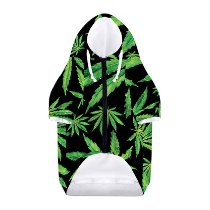 Watercolor Marijuana Leaf Pattern Print Dog Zip Up Hoodie