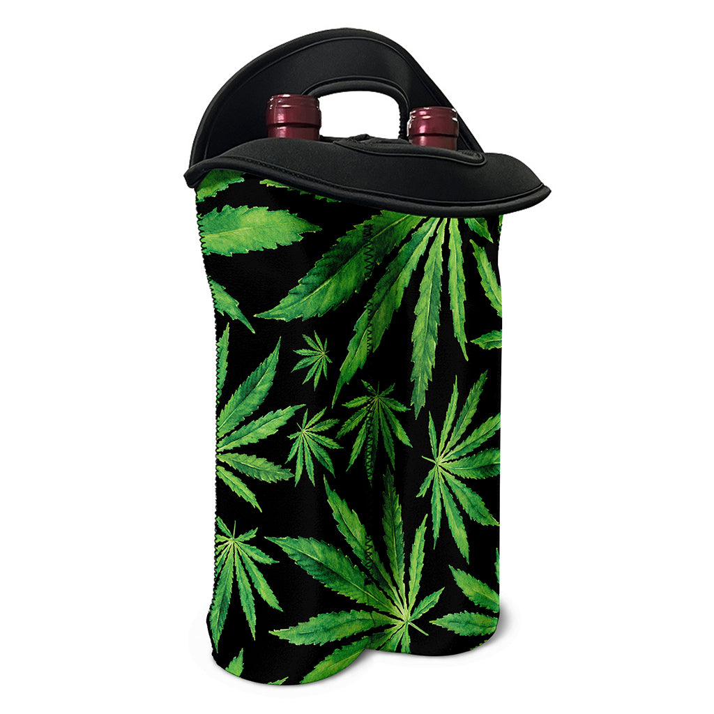 Watercolor Marijuana Leaf Pattern Print Double Neoprene Wine Tote