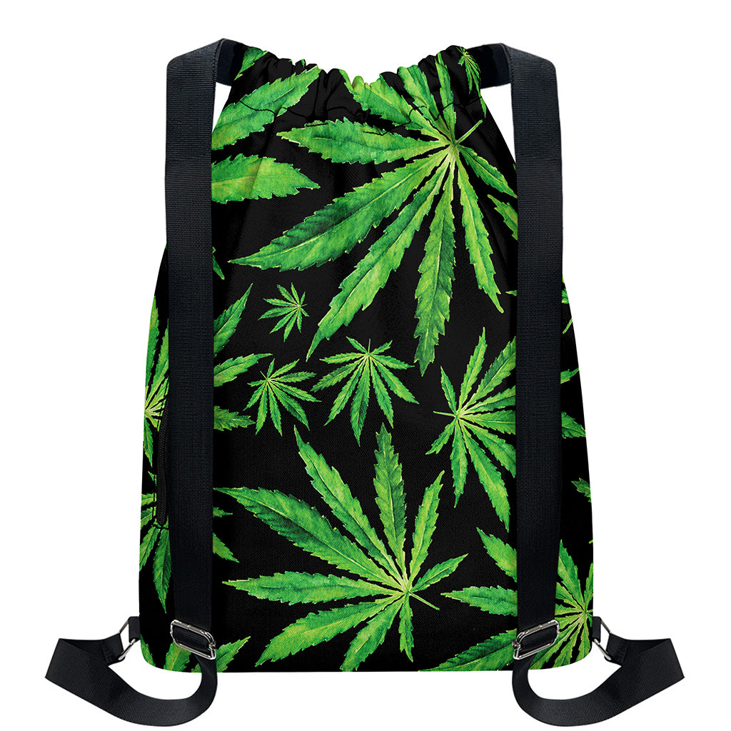 Watercolor Marijuana Leaf Pattern Print Drawstring Backpack
