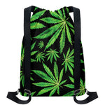 Watercolor Marijuana Leaf Pattern Print Drawstring Backpack