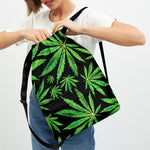 Watercolor Marijuana Leaf Pattern Print Drawstring Backpack