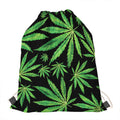 Watercolor Marijuana Leaf Pattern Print Drawstring Bag