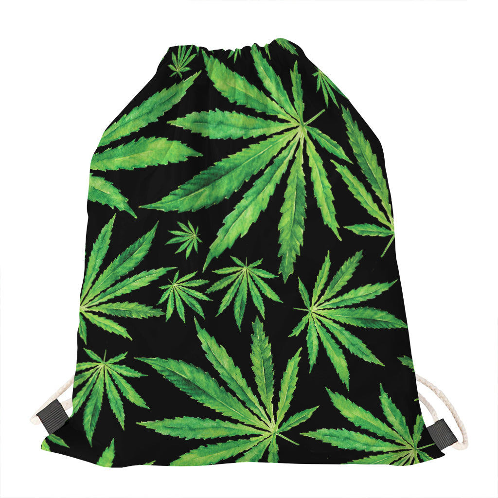Watercolor Marijuana Leaf Pattern Print Drawstring Bag