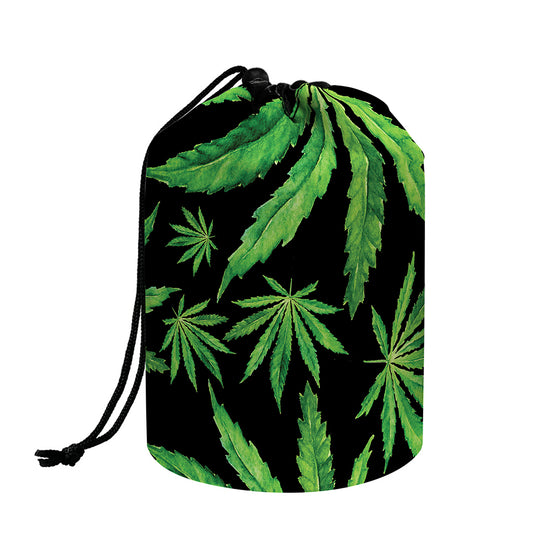 Watercolor Marijuana Leaf Pattern Print Drawstring Makeup Bag