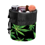 Watercolor Marijuana Leaf Pattern Print Drawstring Makeup Bag