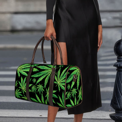 Watercolor Marijuana Leaf Pattern Print Duffle Bag