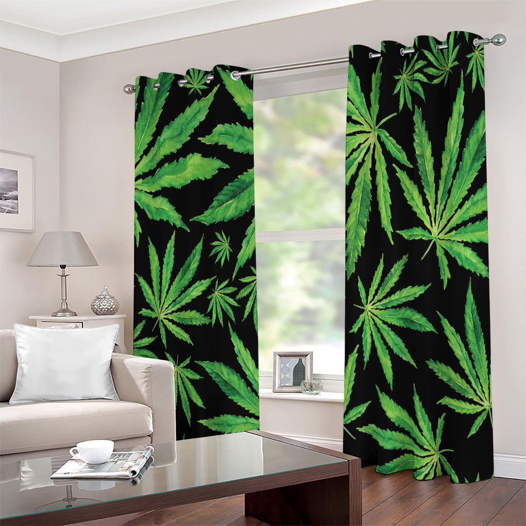 Watercolor Marijuana Leaf Pattern Print Extra Wide Grommet Curtains