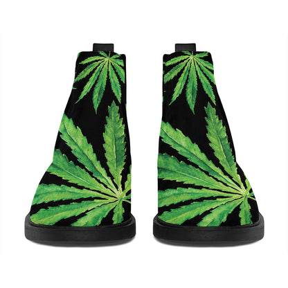 Watercolor Marijuana Leaf Pattern Print Flat Ankle Boots