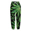 Watercolor Marijuana Leaf Pattern Print Fleece Lined Knit Pants