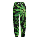 Watercolor Marijuana Leaf Pattern Print Fleece Lined Knit Pants