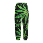 Watercolor Marijuana Leaf Pattern Print Fleece Lined Knit Pants