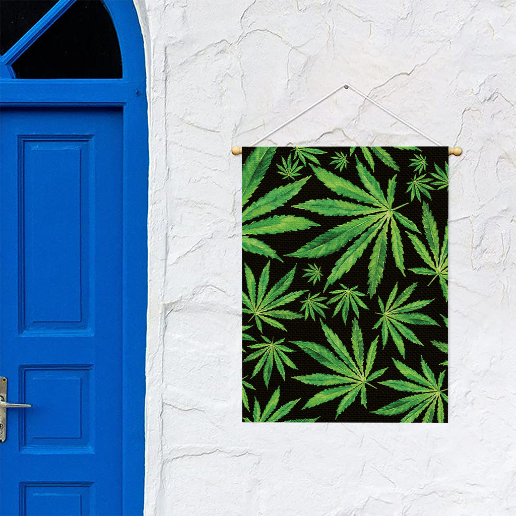 Watercolor Marijuana Leaf Pattern Print Garden Flag