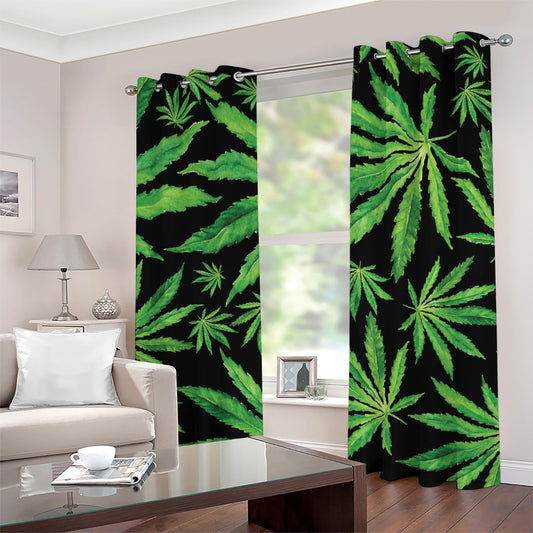 Watercolor Marijuana Leaf Pattern Print Grommet Curtains