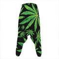 Watercolor Marijuana Leaf Pattern Print Hammer Pants