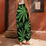 Watercolor Marijuana Leaf Pattern Print Harem Pants