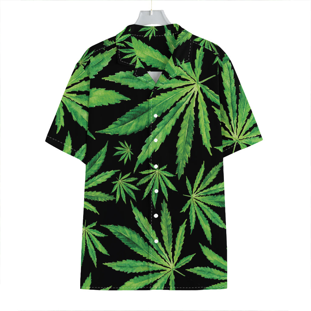 Watercolor Marijuana Leaf Pattern Print Hawaiian Shirt