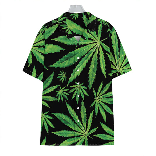 Watercolor Marijuana Leaf Pattern Print Hawaiian Shirt
