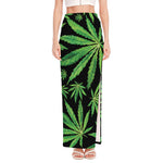 Watercolor Marijuana Leaf Pattern Print High Slit Maxi Skirt