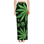 Watercolor Marijuana Leaf Pattern Print High Slit Maxi Skirt