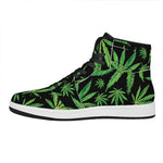 Watercolor Marijuana Leaf Pattern Print High Top Leather Sneakers