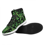Watercolor Marijuana Leaf Pattern Print High Top Leather Sneakers