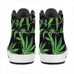 Watercolor Marijuana Leaf Pattern Print High Top Leather Sneakers