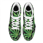 Watercolor Marijuana Leaf Pattern Print High Top Leather Sneakers
