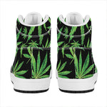 Watercolor Marijuana Leaf Pattern Print High Top Leather Sneakers
