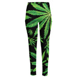 Watercolor Marijuana Leaf Pattern Print High-Waisted Pocket Leggings