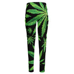 Watercolor Marijuana Leaf Pattern Print High-Waisted Pocket Leggings