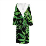 Watercolor Marijuana Leaf Pattern Print Hooded Bathrobe